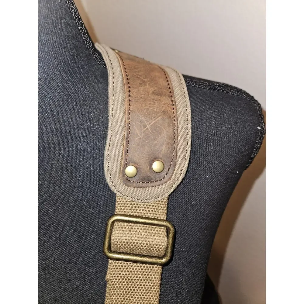 S-ZONE Khaki Canvas W/Leather Accents Messenger Bag Laptop Carry Case 15x12x4